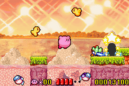 Kirby traveling trough Orange Ocean.