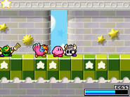 Kirby and Birdon against Trident Knight and Axe Knight.