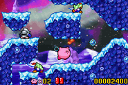 Rainbow Resort Gameplay 1.png (23 KB) Kirby traversing the cold and icy Rainbow Resort. (Kirby: Nightmare in Dream Land)