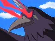 Crowemon attacks with a piercing red eye-beam.