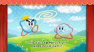 Kirby and Prince Fluff find the first strand of magic yarn.