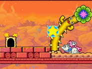 Two Kirbys are KO'd by Crazy Stactus' spikes.