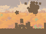 Geg explodes, covering the screen in dust.