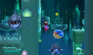 Kirby avoids Mamanti and Acro Bots deep underwater.