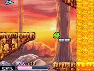 Kirby next to a lava flow.