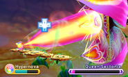 Hypernova Kirby inhales Queen Sectonia's laser.