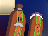 Mayor Len Blustergas e Hana immagginati come degli hot dog.