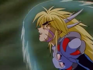 Roh as he appears after transforming into his true form. While in the manga Kokutei's transformation into an armored man enables this, the anime has Roh transform by using Hyouinomi on himself.