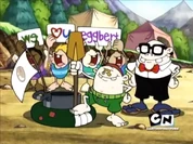 Eggbert with  and fans before the race