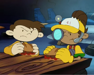 Numbuh 41 and a Moonbase Guard eating meatball subs in Operation: G.I.R.L.F.R.I.E.N.D.