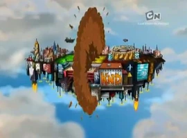 The Gihugeacarrier blown by chocolate flavored ice cream bomb, causing it to split in half.