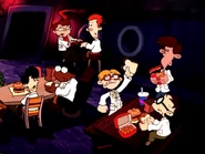 Scientists eating lunch