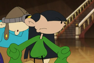 Numbuh 3 pushed Numbuh 1 to go finish the scavenger hunt, while the rest of them offered to hold off Father.