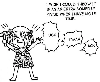 text that reads "i wish i could throw it in as an extra someday... maybe when i have more time..." and then a drawing of sana as a caveman making grunting noises