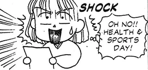 a drawing of the author Miho Obana shocked thinking "oh no!! health and sports day!"
