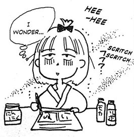 ms. obana drawing, as she wonders whats going on at the voice recording