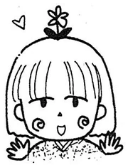 a drawing of miho obana smiling and waving with a flower on her head