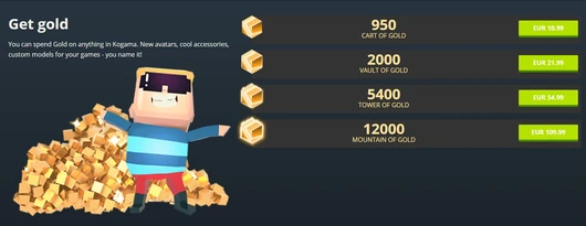 Gold Package selection page