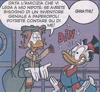 Ο Σκρουτζ συναντά για πρώτη φορά τον Καρτέσιο Γρανάζη στον Τιτανικό, ο οποίος υποκρίνεται τον αδελφό του, Κοπέρνικο, για να τη φέρει στο μεγιστάνα. Από την ιστορία Il ladro e il miliardario (Ο Κλέφτης & ο Μεγιστάνας)