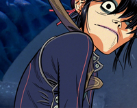 Close up of Cyborg Noodle's face while she's sinking to the bottom of the ocean.