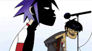 Murdoc using the Red P-Bass in Clint Eastwood music video