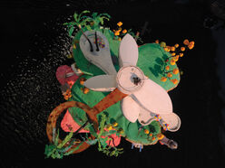 An aerial view of Plastic Beach.