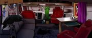 The front end of Winnebago interior and Murdoc's pet raven during Phase 2