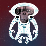 A Spacemonkey on a white spacesuit.