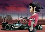 Noodle with an open-wheeled Jaguar race car.