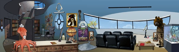 Study room of Plastic Beach where you can see the Jukebox in the middle
