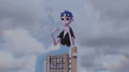 2-D sitting on the Trellick Tower in Sleeping Powder music video.