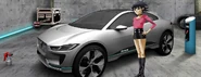 Noodle in the VR garage with a Jaguar I-PACE Concept.