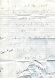 A page containing the chorus of "We Got The Power" in 2-D's room.