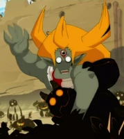 When Rubilax takes over Sadlygrove's body, their form is called Sadlyheart. Originally, Rubilax had near-complete control of his actions, but after he was tamed by his guardian, Sadlygrove retained full control in this form while benefitting from the Shushu's considerable strength.