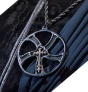 A metallic medallion necklace, in the same shape as the Glaive weapon of Krull.