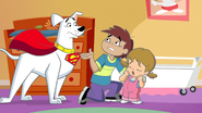 Krypto near by Kevin Whitney and Melanie Whitney crying.