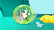 Snooky, captures Krypto, Tail Terrier, Brainy Barker, and Hot Dog, in a bubble.