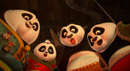 The panda kids using their chi to reveal a hidden message on a scroll