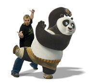 Character and voice actor pose, featuring Jack Black and his character Po