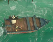 The bottle of Liquid on the river raft