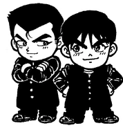 Tachibana and Sugata in Kunio-kun! Nekketsu Battle!