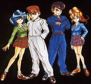 Kyōko along with Kunio, Riki and Misako in artwork from the Shin Nekketsu Kōha: Kunio-tachi no Banka manual.