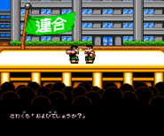 Nishimura and Sawaguchi in the PC Engine version of Downtown Nekketsu March: Super-Awesome Field Day!