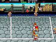 Gameplay against the English team in Super Dodge Ball.