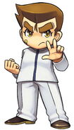 Earlier rendition of Kunio in the 3DS version of River City: Rival Showdown