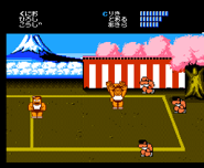 Riki and his team winning in the Famicom version of Nekketsu High School Dodgeball Club