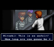 Hiroshi visiting Kunio and Riki in prison in Shin Nekketsu Kōha: Kunio-tachi no Banka