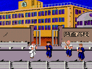 Hiroshi about to be assaulted by Riki and the Hanazono High School students in the Arcade version of Nekketsu Renegade Kunio-kun