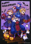 Nishino, Mami, Riki, and Wataru in Arc System Works' Halloween 2024 art