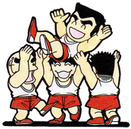 Official art from the Famicom version of Nekketsu High School Dodgeball Club